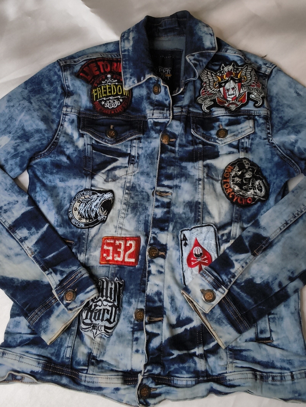 Bleached Blue Patchwork Denim Jacket - Men's
